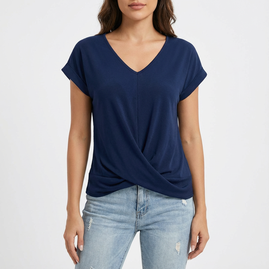Women's V-Neck Twist-Front T-Shirt — Short-Sleeve Relaxed Summer Top