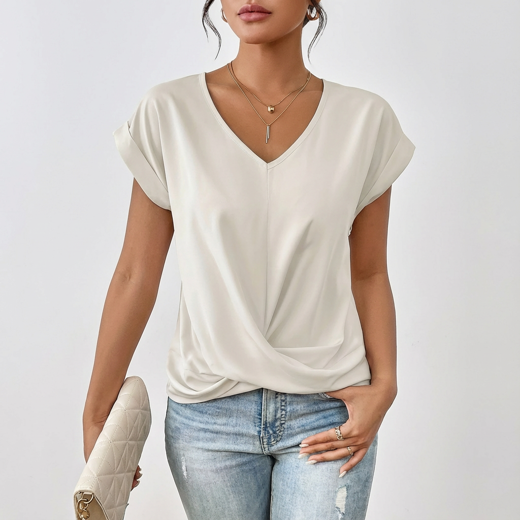 Women's V-Neck Twist-Front T-Shirt — Short-Sleeve Relaxed Summer Top