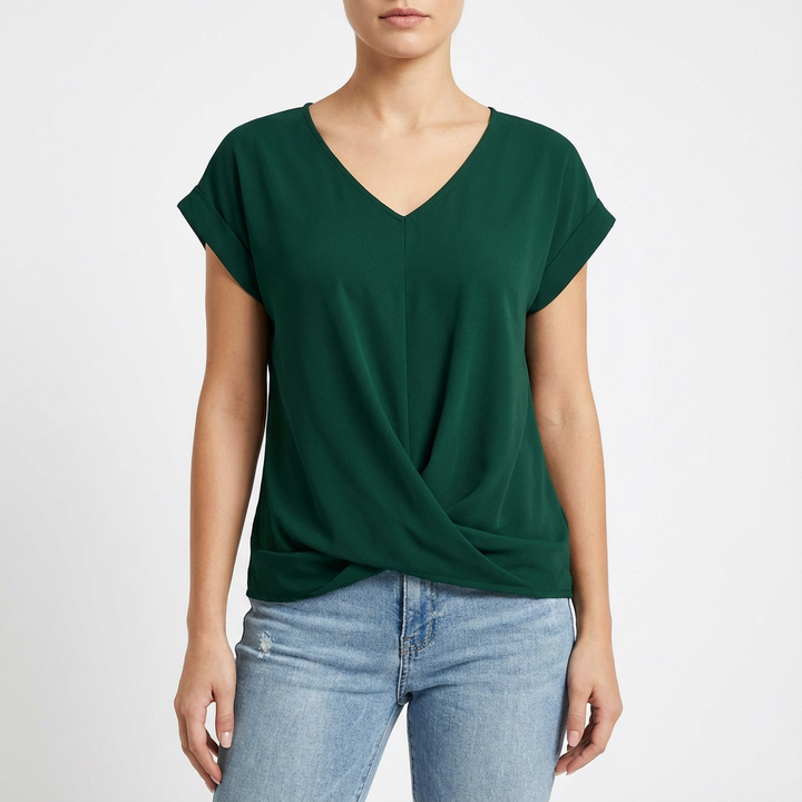 Women's V-Neck Twist-Front T-Shirt — Short-Sleeve Relaxed Summer Top