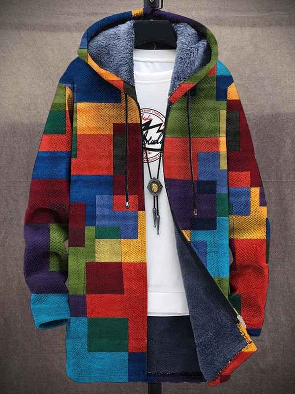 Women's multicolour geometric hooded jacket with zip front