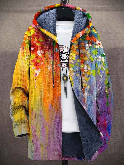 Women's multicolour geometric hooded jacket with zip front