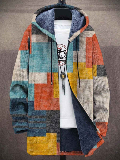Women's multicolour geometric hooded jacket with zip front
