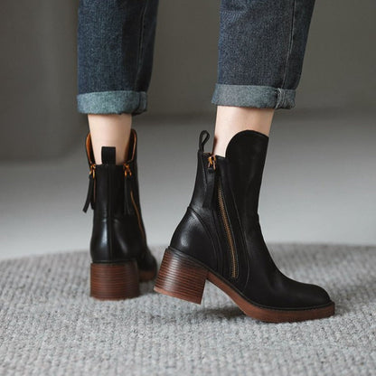 Women's ankle boots with side zipper and block heel