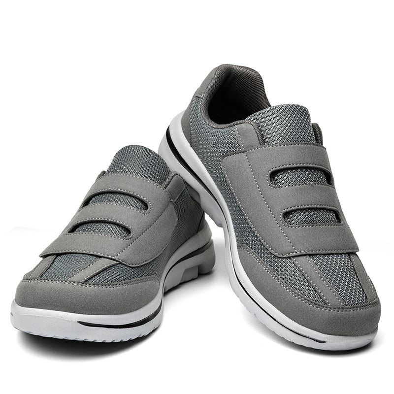 Women's wide toe slip-on sneakers with hook-and-loop straps and layered soles