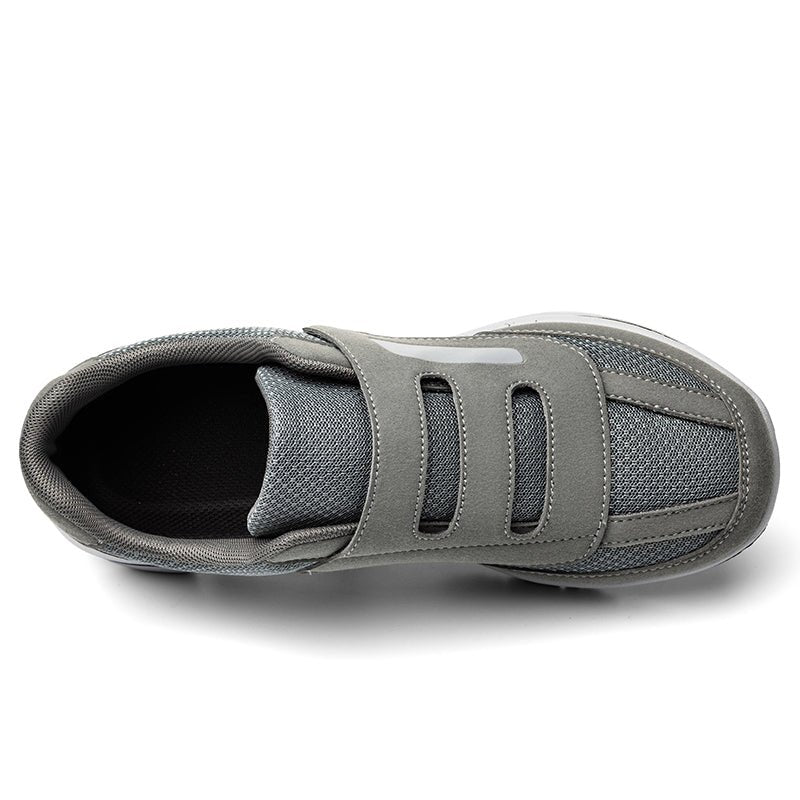 Women's wide toe slip-on sneakers with hook-and-loop straps and layered soles