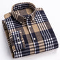 Men's plaid button-down shirt with long sleeves and chest pocket