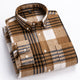 Men's plaid button-down shirt with long sleeves and chest pocket