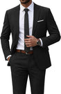 Men's slim two-piece suit with notched lapel jacket and matching trousers