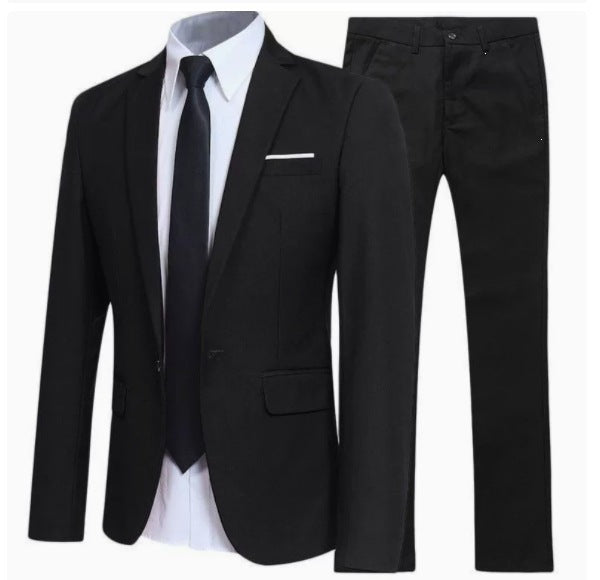 Men's slim two-piece suit with notched lapel jacket and matching trousers