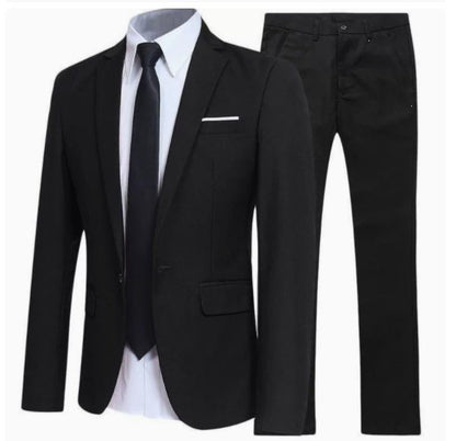 Men's slim two-piece suit with notched lapel jacket and matching trousers