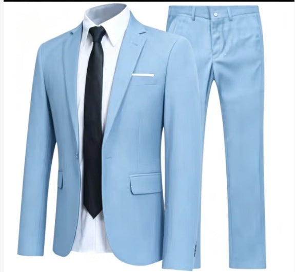 Men's slim two-piece suit with notched lapel jacket and matching trousers
