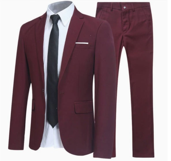 Men's slim two-piece suit with notched lapel jacket and matching trousers