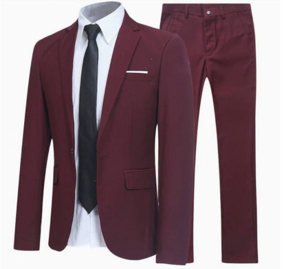 Men's slim two-piece suit with notched lapel jacket and matching trousers