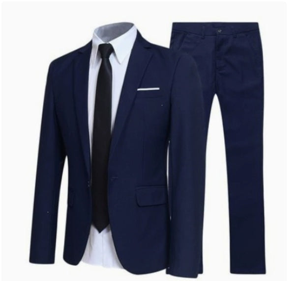 Men's slim two-piece suit with notched lapel jacket and matching trousers