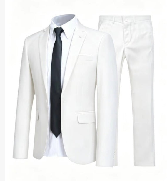 Men's slim two-piece suit with notched lapel jacket and matching trousers