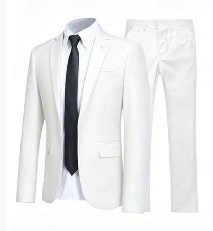 Men's slim two-piece suit with notched lapel jacket and matching trousers