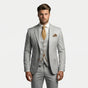 Men's three-piece slim fit suit with notched lapels, buttoned waistcoat and matching trousers
