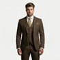 Men's three-piece slim fit suit with notched lapels, buttoned waistcoat and matching trousers