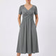 Women's V-Neck Midi Dress — Short-Sleeve Ruched-Bodice Flowy Summer Dress