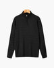Half zip ribbed sweater in cream and black with crew neckline and long sleeves