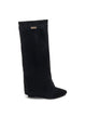 Women's black knee high boots with pointed toe and wedge heel