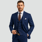 Men's three-piece suit with notched lapel blazer, buttoned waistcoat and matching trousers