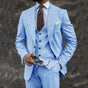 Men's three-piece suit with notched lapel blazer, buttoned waistcoat and matching trousers