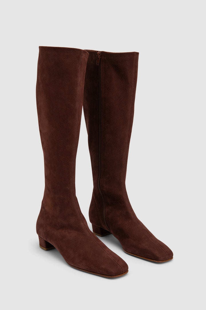 Women's brown knee-high square-toe boots