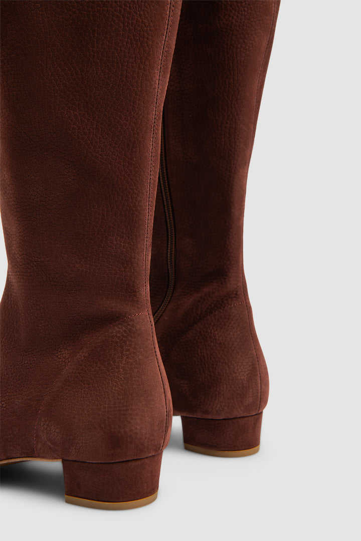 Women's brown knee-high square-toe boots