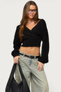 Women's cropped wrap sweater with V-neckline and long sleeves