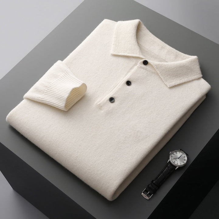Men's long-sleeve three-button knit polo sweater