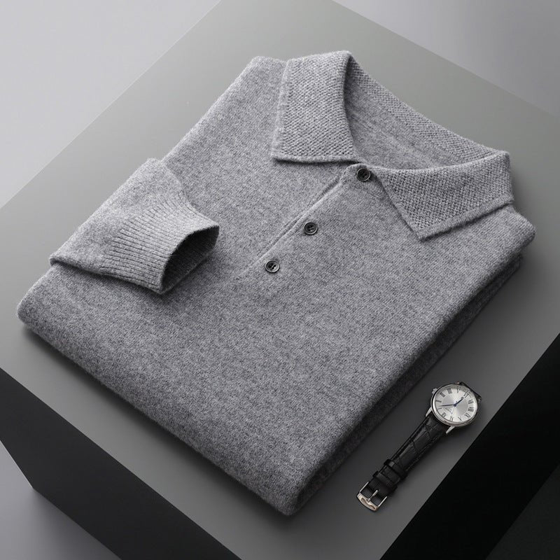 Men's knit polo sweater with collar and button placket