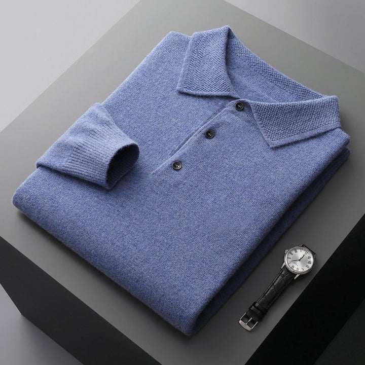 Men's long-sleeve three-button knit polo sweater