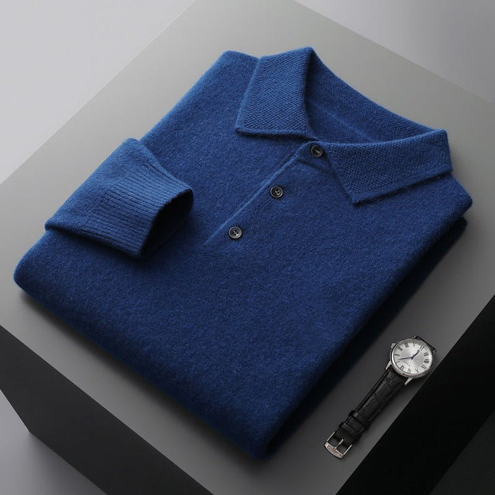 Men's long-sleeve three-button knit polo sweater