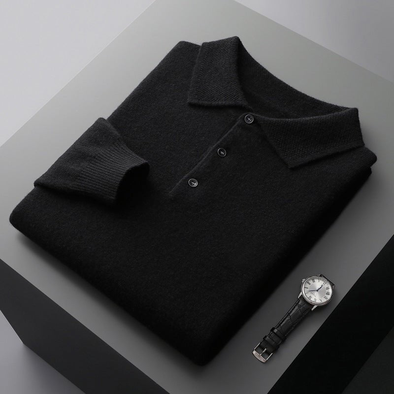 Men's long-sleeve three-button knit polo sweater