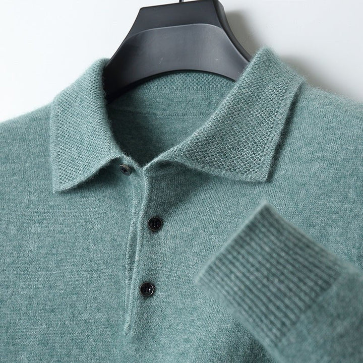 Men's knit polo sweater with collar and button placket
