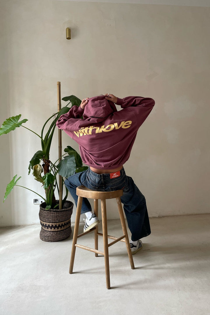 Unisex pullover hoodie with large back text graphic