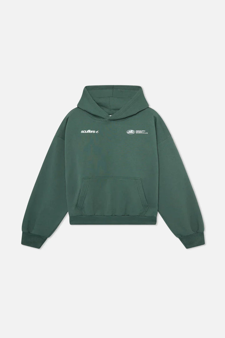 Unisex pullover hoodie with large back text graphic