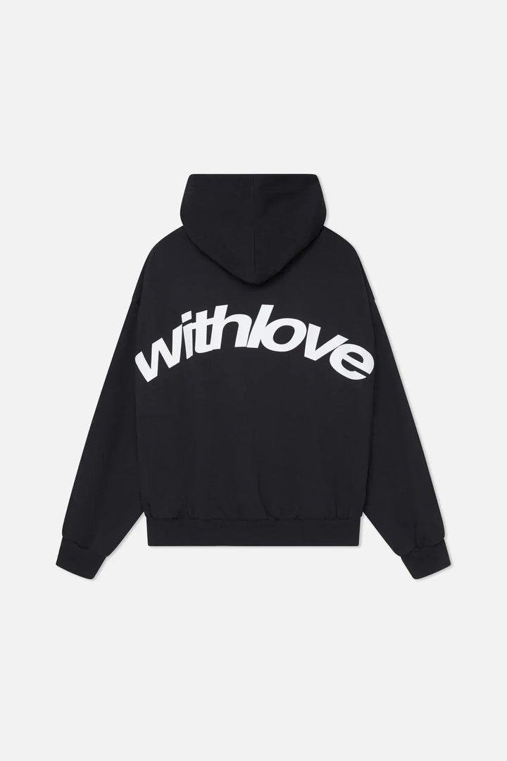 Unisex pullover hoodie with large back text graphic