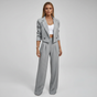 Women's pinstripe blazer and wide-leg trouser suit set