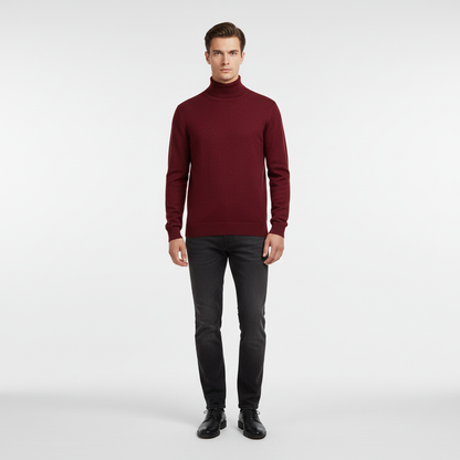 Men's plain knit turtleneck sweater with long sleeves