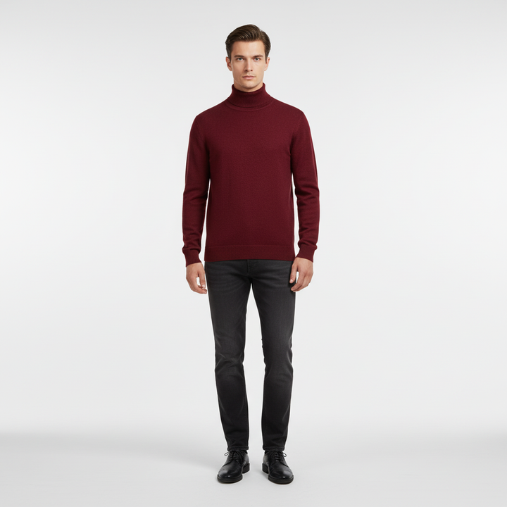 Men's plain knit turtleneck sweater with long sleeves
