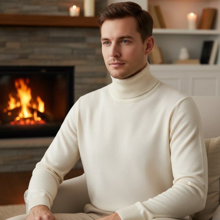 Men's plain knit turtleneck sweater with long sleeves