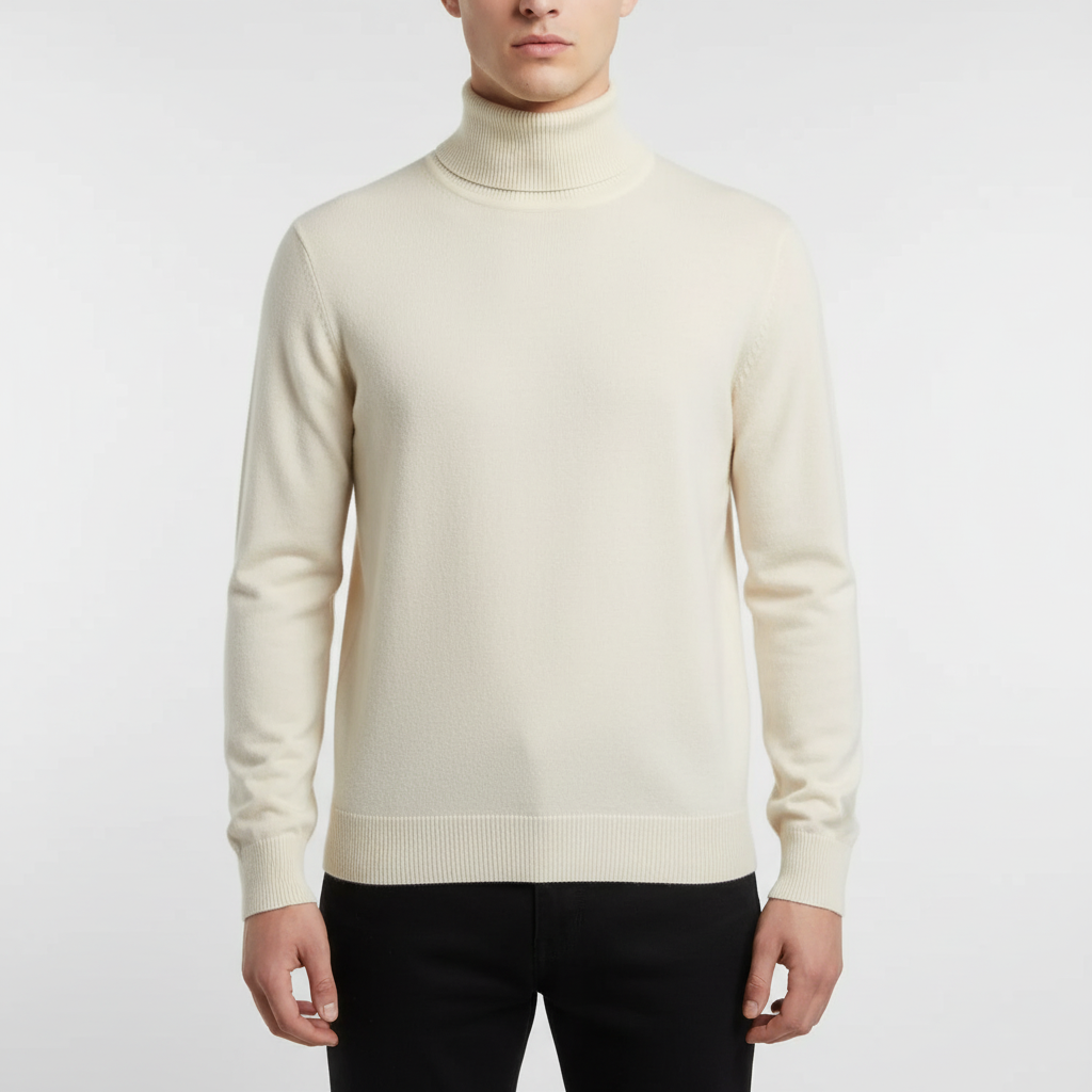 Men's plain knit turtleneck sweater with long sleeves