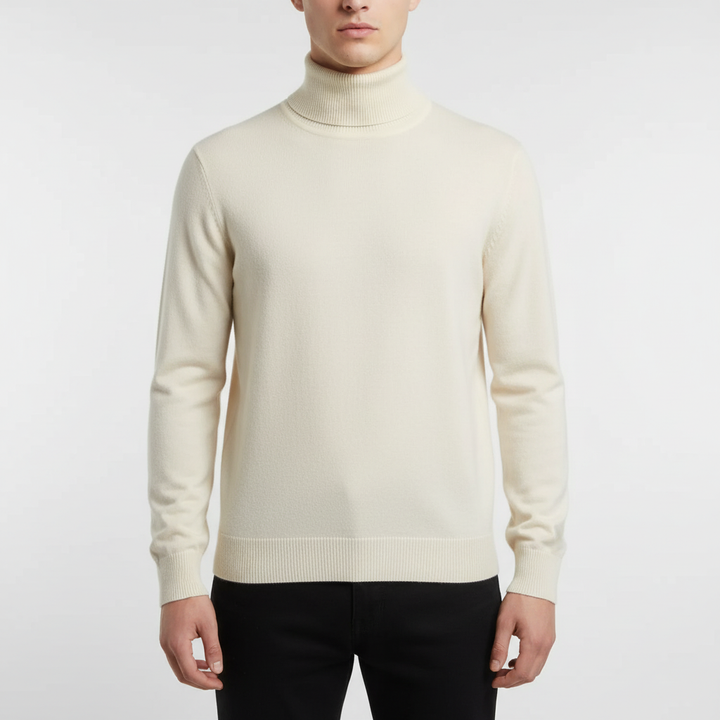 Men's plain knit turtleneck sweater with long sleeves