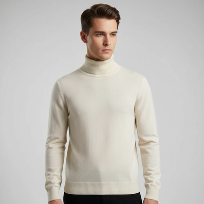 Men's plain knit turtleneck sweater with long sleeves