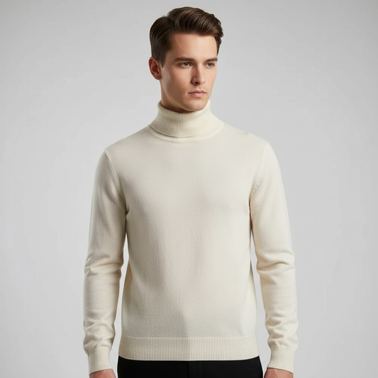 Men's plain knit turtleneck sweater with long sleeves