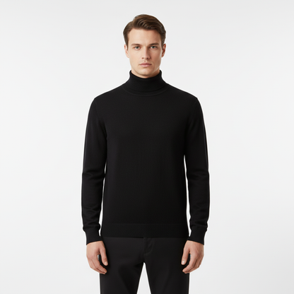Men's plain knit turtleneck sweater with long sleeves