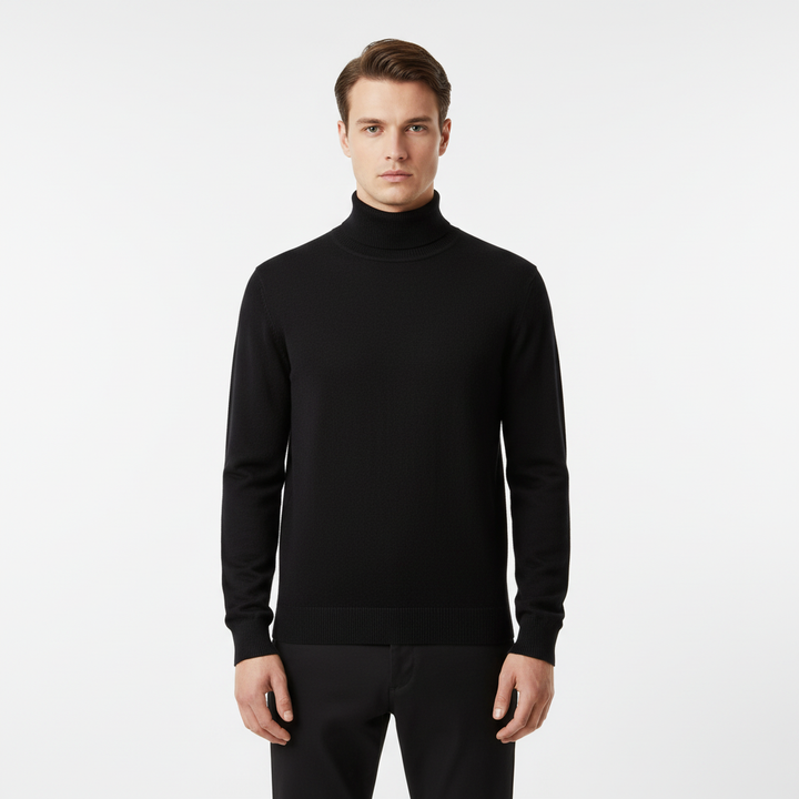 Men's plain knit turtleneck sweater with long sleeves