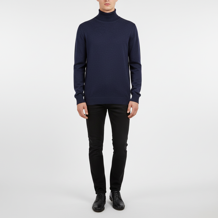 Men's plain knit turtleneck sweater with long sleeves
